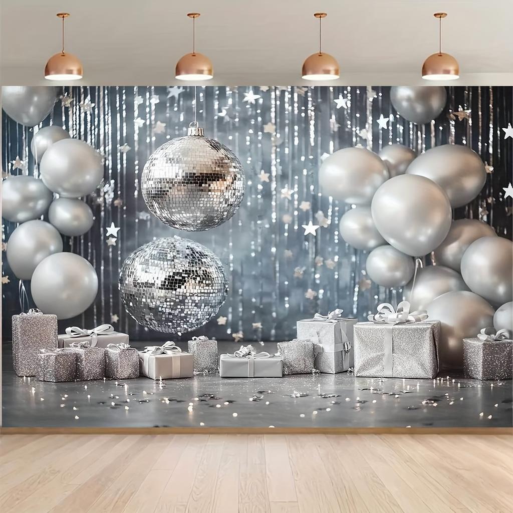 1PC Silver Balloon Sparkling Party Theme Polyester 2D Plane Background Cloth Indoor and Outdoor Sparkling Party
