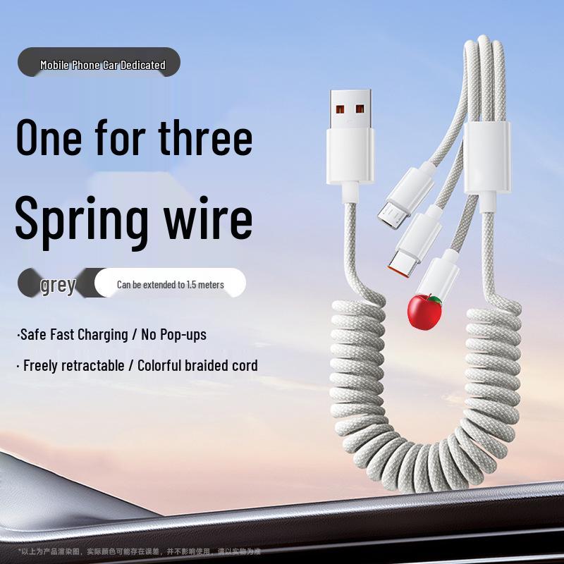 120W Fast Charging 3-in-1 Data Cable for Apple, Huawei, and Android – 6A Car Charger Compatible