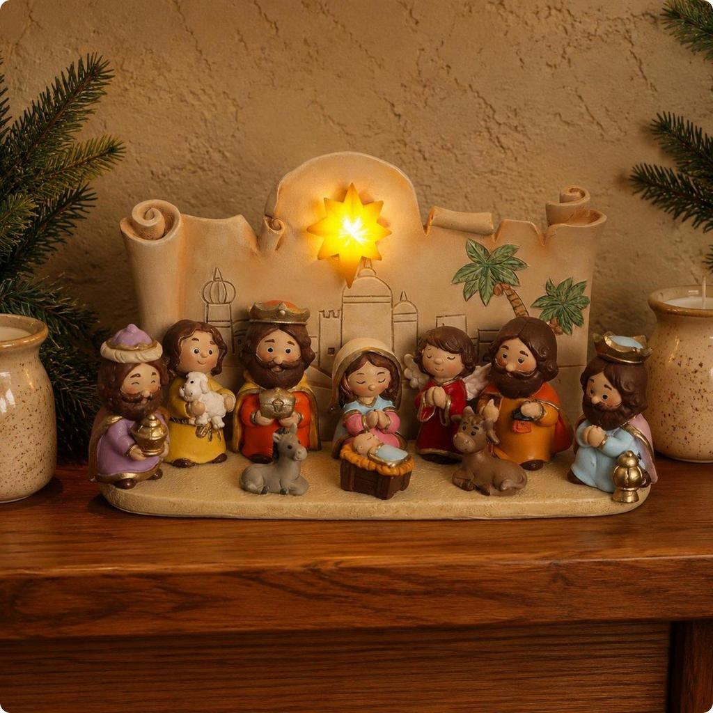 Cartoon Nativity Display Figurines Suitable for Giving Resin Christmas Manger Set Multicolor without