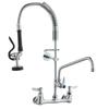 Commercial Faucet with Pre-Rinse Sprayer, 25" Height, 8" Center, 12" Swing Spout, Wall Mount Kitchen Sink Faucet, Brass Constructed Device with Pull