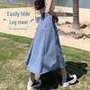 High-Waisted Plus-Size Pleated Denim Midi Skirt for Women - Slimming, Over-the-Knee, New Style