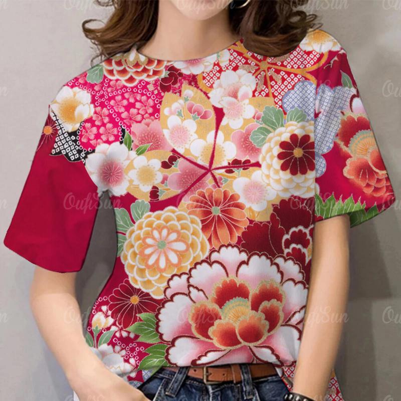 Flower T-shirt Ladies T-shirt Summer Casual Harajuku Clothing Hundred Street T-shirt Breathable Top