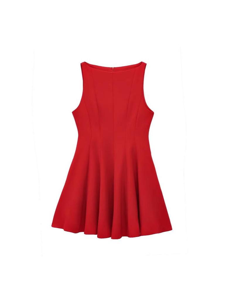 Women's Waist-Cinching Sleeveless Boat Neck Mini Dress