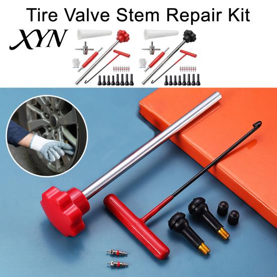 Valve Core Removal Tool 23Pcs Tire Stem Set, Quick Change Installer Kit with TR413/TR414 Stems, 4-Way for Cars Motorcycles Dual-head