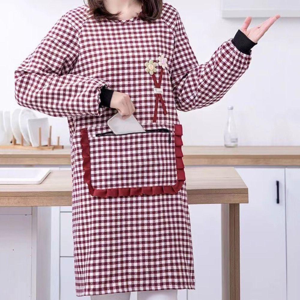 Stain-proof Kitchen Cooking Apron Waterproof Catering Work Clothes Long-sleeved Apron Baking