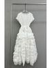 Elegant French Ruffle Waist-Cinching Patchwork Pleated Cake Skirt with Lace-Up Detail
