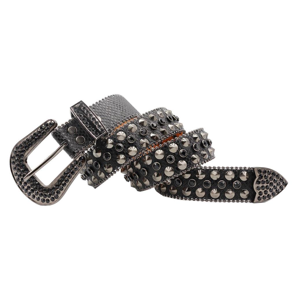 Unisex Leather Rhinestone Rivet Belt - Trendy Punk Fashion Accessory