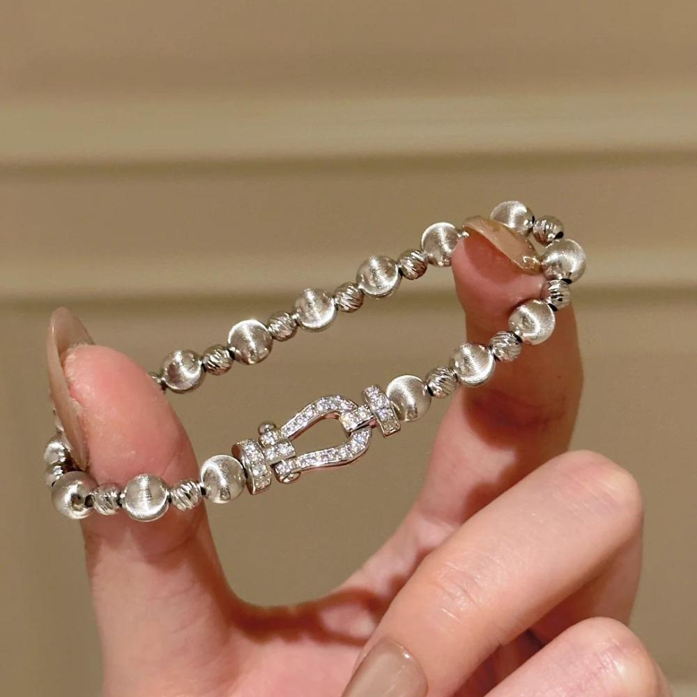 

French Vintage Diamond Cat Eye Horse Hoop Bracelet Women Retro Elastic Stretch Beaded Jewelry