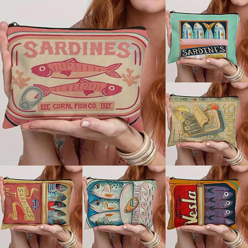 Retro Sardinen Olivenöl Design Vintage Leinwand Kosmetiktasche Einfach Große Kapazität Make-up Tasche Weibliche Reise Clutch Kulturtasche