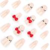 Nude White Gradient Ballet Fake Nails with 3D Cat Bow Design