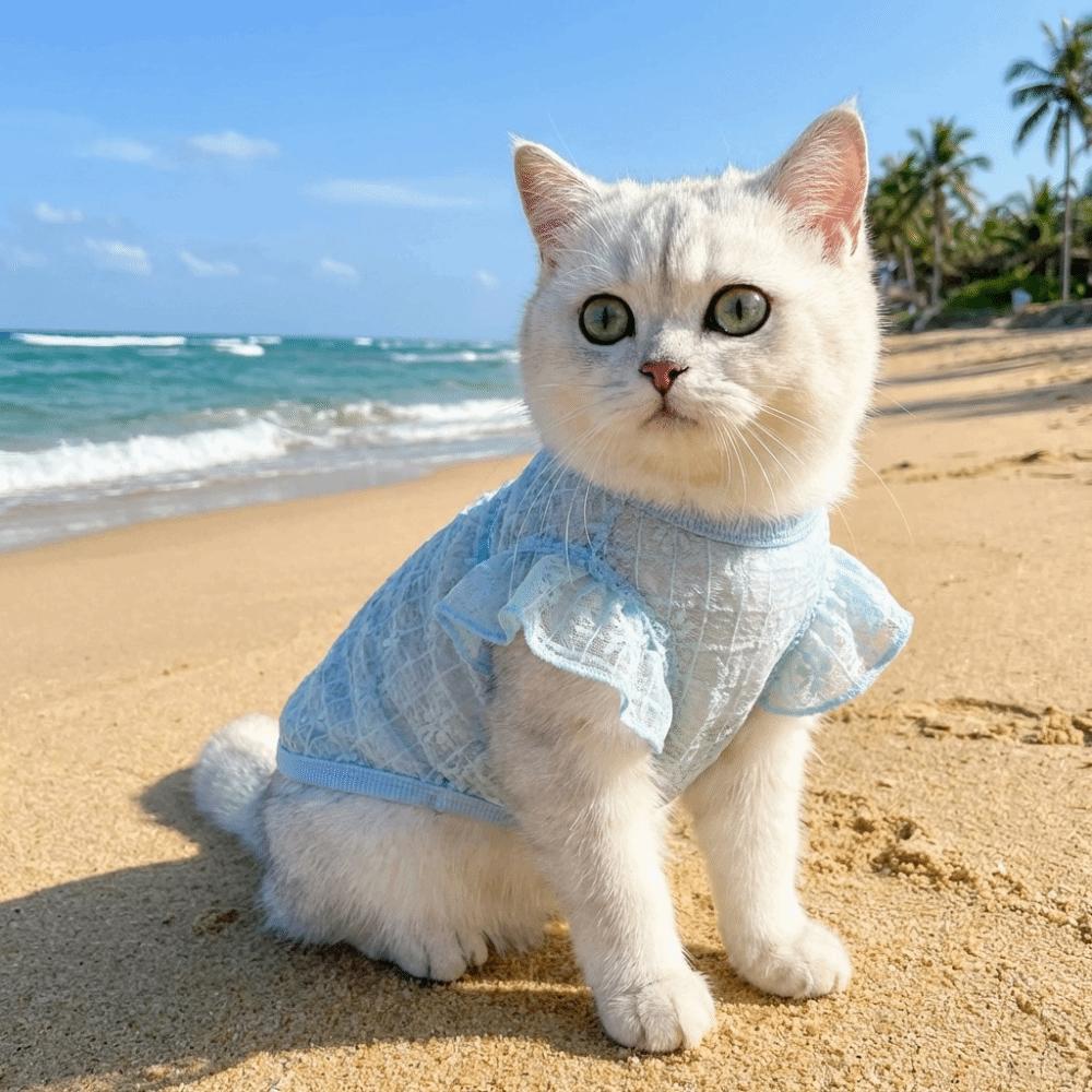 Thin Mesh Dog Cooling Vest Breathable Sun Protection Cat Sunscreen Vest D-Ring Design Flower Print Dog Summer Clothes
