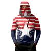 Men's Casual Hooded Long Sleeve Sun Protection Top with Independence Day Print Star Pattern Pullover Lightweight Shirt