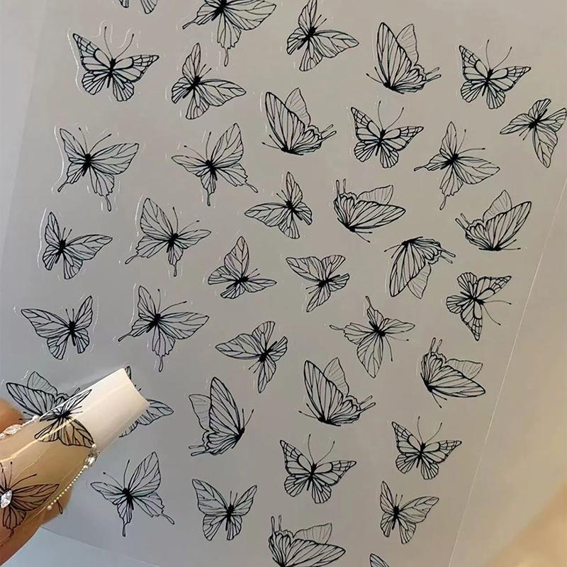 

Рисованная жидкая бабочка наклейка для нейл-арта ультратонкая слайдер-декорация прозрачные наклейки черно-белая самоклеящаяся наклейка чёрный