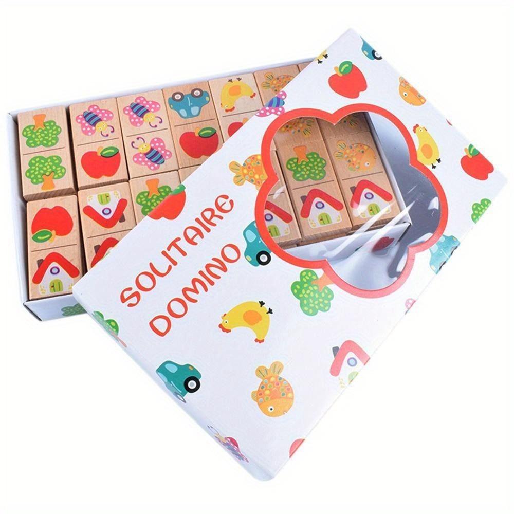 

Wooden Fruit Animal Domino Puzzle Cognitive Building Blocks Stacked Toys Fun Educational Family Game for Logic Thinking Skills