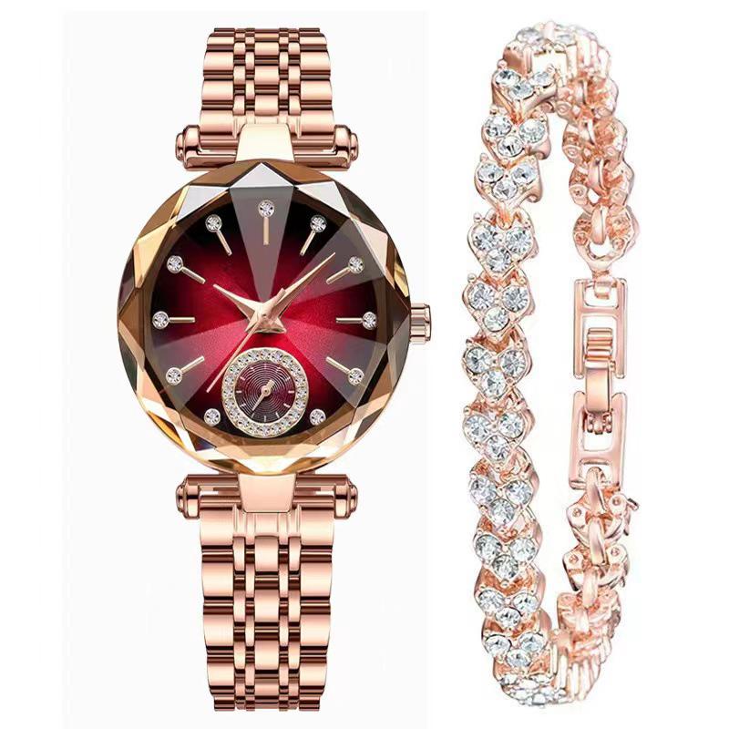 Elegant Ladies' Quartz Watch with Diamond Accents, Durable Glass, and Steel Band