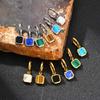 Trendy Geometric Tiger Eye Natural Stone Pendant Earrings for Men Boys, Blue Green Stone Stainless Steel Drop Earrings Jewelry