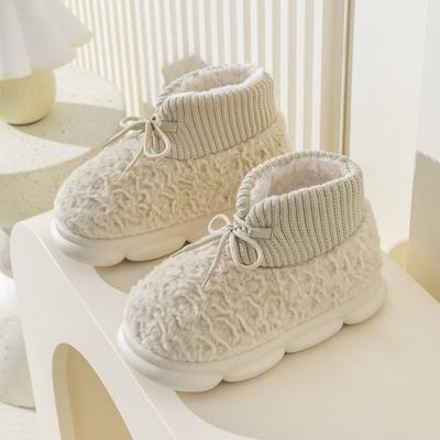 High-top Tether Plush Warm Cotton Shoes Autumn and Winter Indoor Household Shoes Thick-soled Couple Cotton Shoes