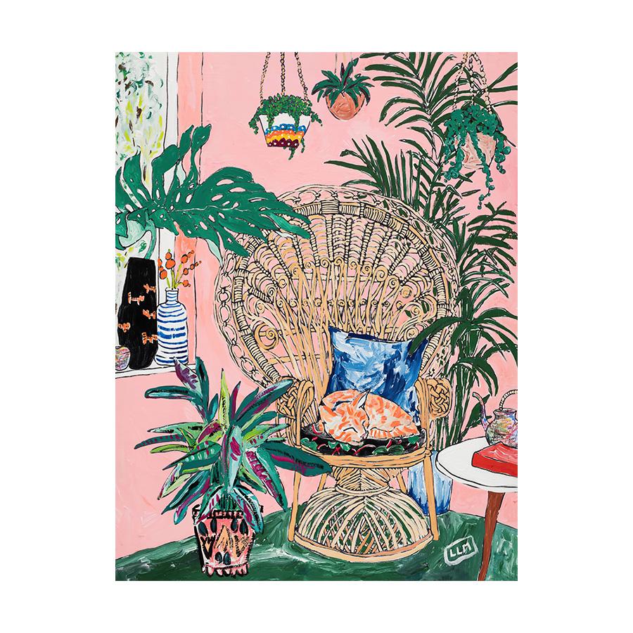 Nostalgic Retro Oil Painting Sofa Cat Plant Poster Painting Core Printing Wall Art Home Decoration Canvas Painting Frameless