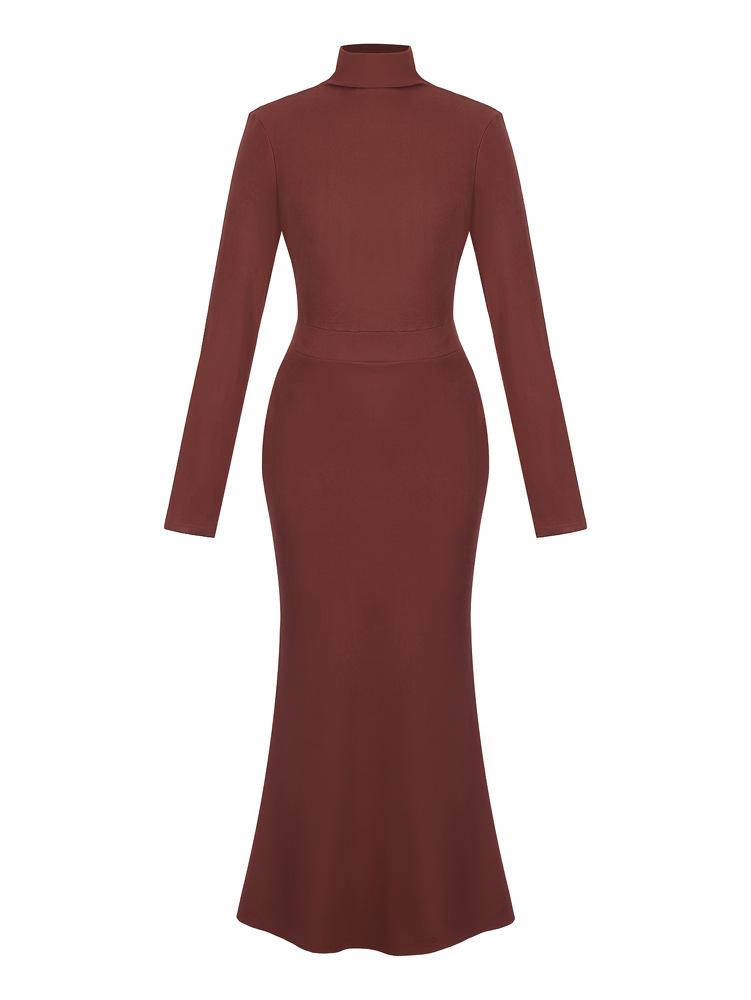 2026 Elegant High Neck Slim Fit Knit Dress - Women's Spring/Autumn Collection