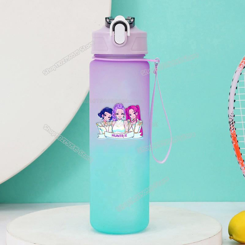 750ml KPop Demon Hunters Gradient Water Bottles High-capacity Drinking Straw Cup Portable Girl Office School Outdoor Bottles