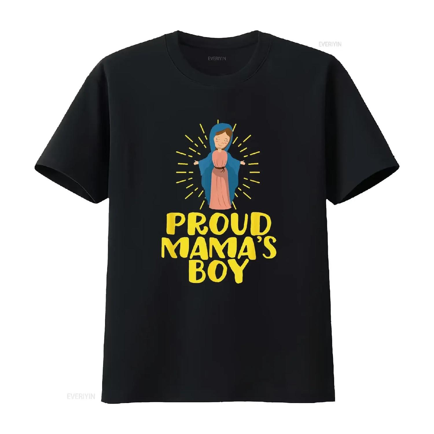 

Mama s Boy Mary Our Lady Mother Funny Catholic Humor Cute T Shirt vintage Washed Soft Stylish Versatile Breathable fashion S чёрный