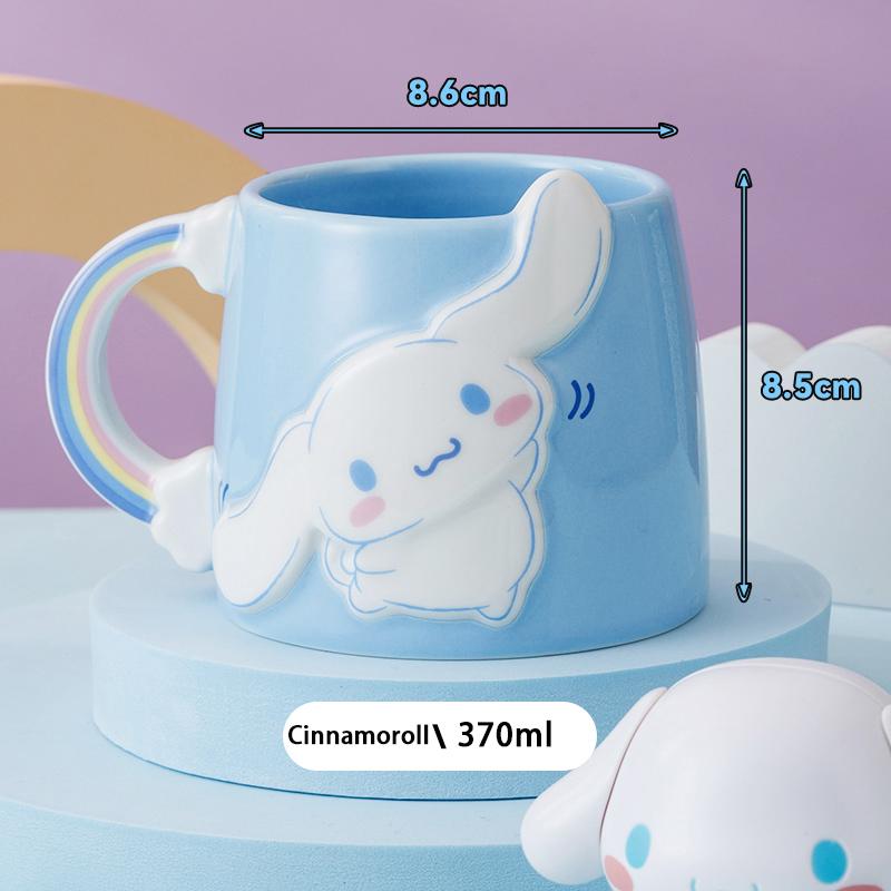 Керамическая кружка Sanrio для детей, милая, с 3D-рельефом, My Melody/Hello Kitty, кофейная кружка с креативной ручкой, домашняя кружка для овсянки/молока/воды 370ML