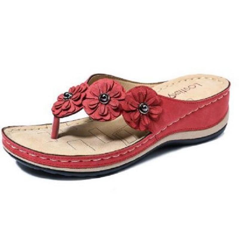 Flower Toe Sandals Women's Fashion Flat Bottom Slope Heel Herringbone Cool Slippers Women