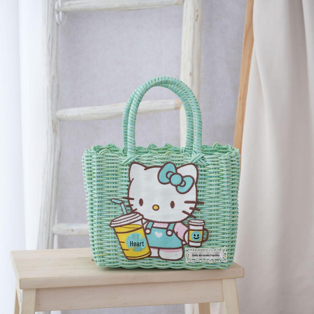 Adorable Cat Woven Tote Bag - Square Handmade Basket for Shopping & Everyday Use