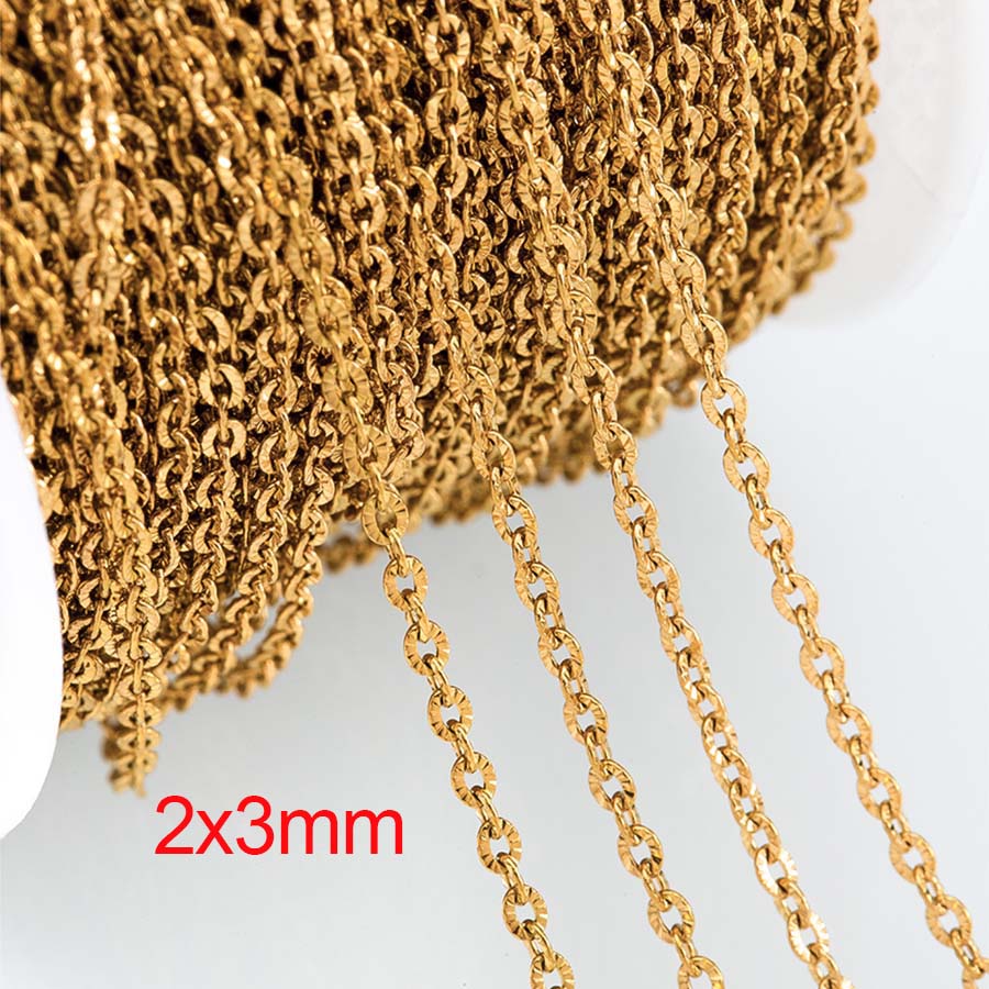 2Meters No Fade Stainless Steel Gold Color Textured Cable O Shape Chain for Jewelry Making DIY Necklace Bracelet Supplies