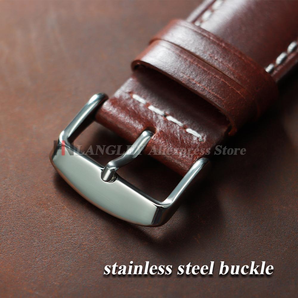 Oil Wax Calfskin Leather Watchband Soft Material Watch Band Retro Wrist Strap 18mm 20mm 22mm With Silver Stainless Steel Buckle