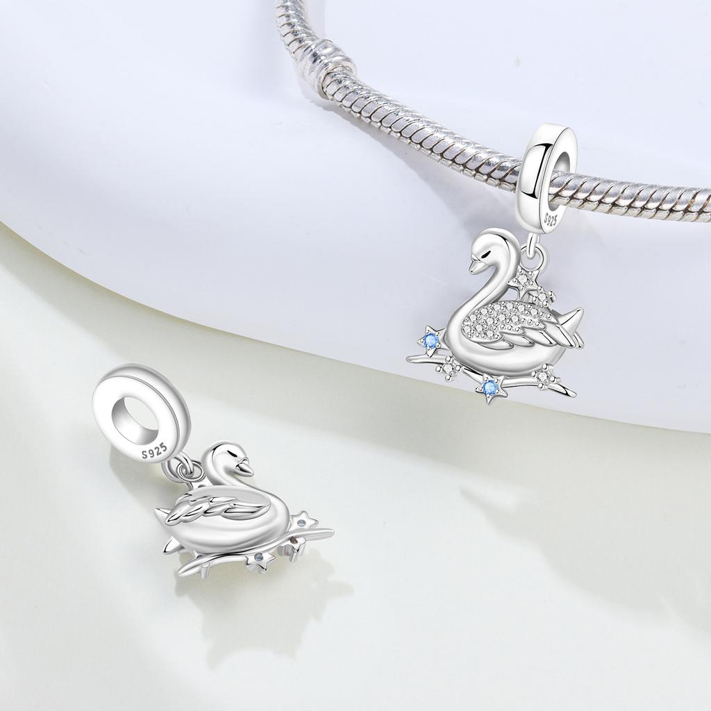 Copper Ginkgo Biloba,White Swan With Stone Charms Beads Fit Original Bracelet Necklace Fine Jewelry Women Diy Gifts