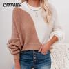 2021 Autumn and Winter European and American Bat Sleeves New Color Matching Round Neck Sweater Pullover Ladies Sweater Women