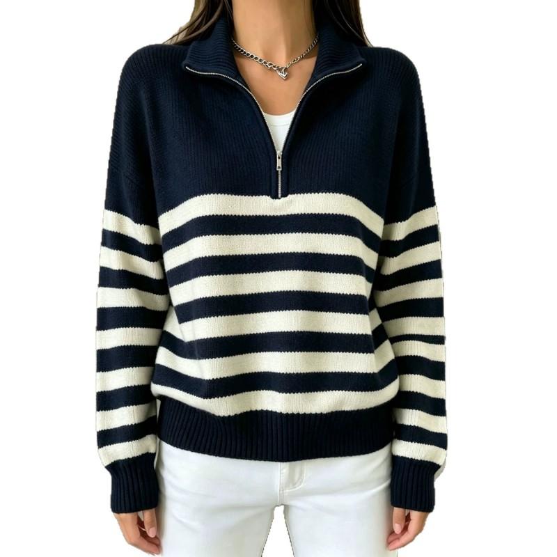 Womens Striped Color Block Sweater Loose Vintage Lazy Knitwear Fall Winter Outerwear