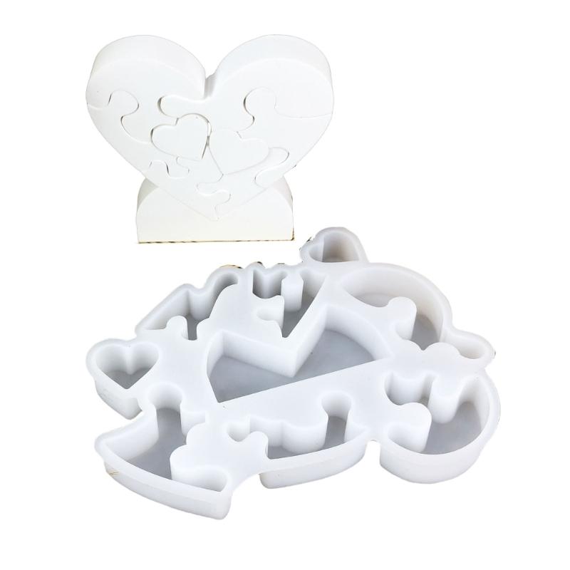 Desk Ornament Mould Flexible Silicone Mold for Love Heart Puzzle Shaped Decoration Gypsum Mold Jewelry Making Supplies