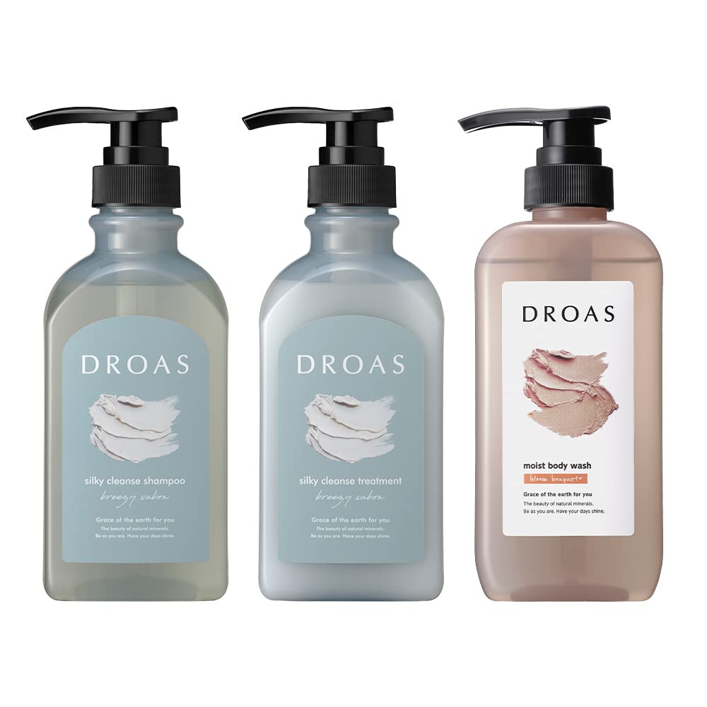 DROAS Silky Cleanse X Moist and Body Soap 3-Piece Set Shampoo, Treatment,