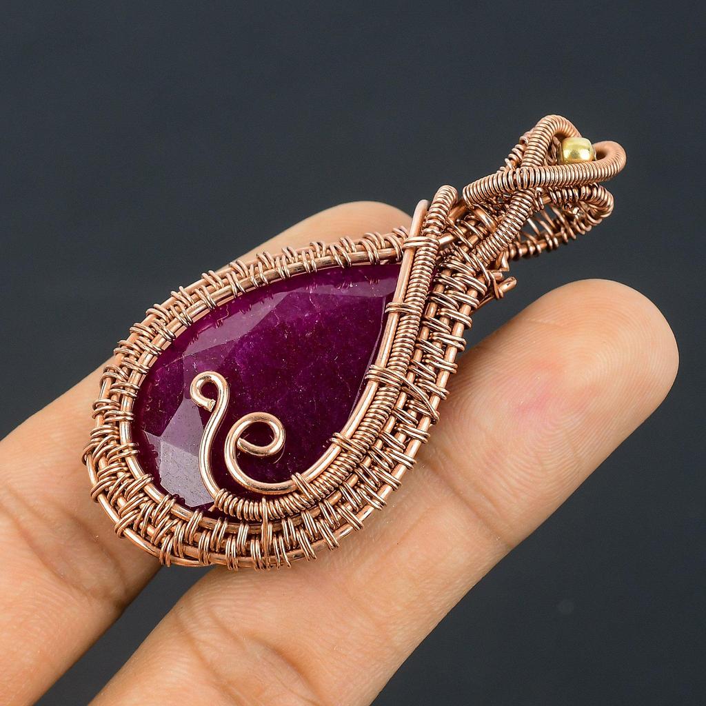 Ruby Pendant Gemstone Jewelry, 999 Copper Wire Wrapped Handmade Pendant, Latest Design Jewelry