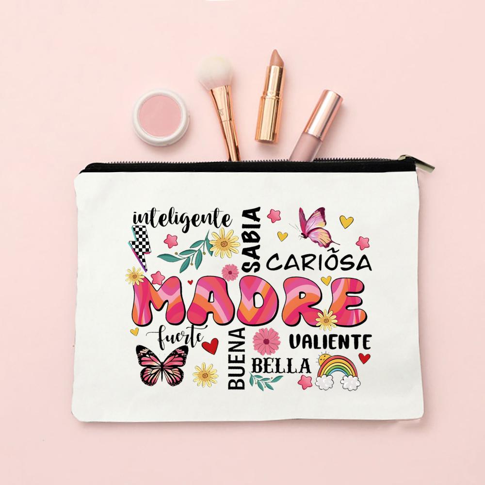 Spanish Printed Makeup Bag Travel Neceser Toiletries Storage Bag Female Canvas Cosmetic Bags Birthday Mother's Day Gift for Mom