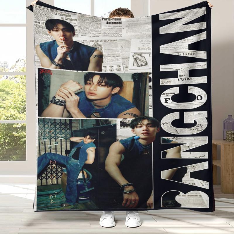 Bang Chan Kpop Stray Kids Flannel Blanket,Ultra Soft Warm Plush Throw for Home Bedroom Bed Sofa Cover Camping Picnic gift