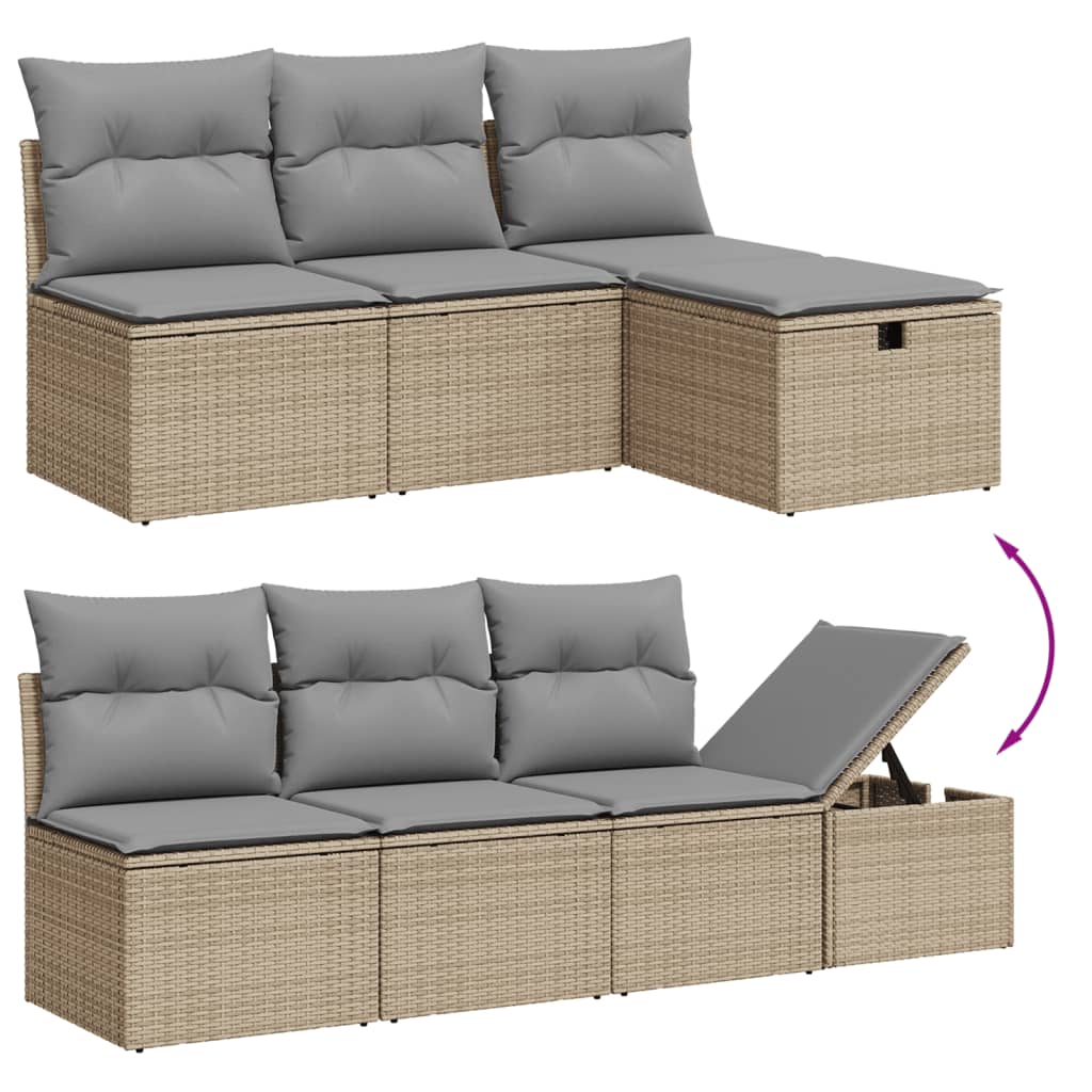 7 Piece Garden Sofa Set with Cushions Beige Poly Rattan