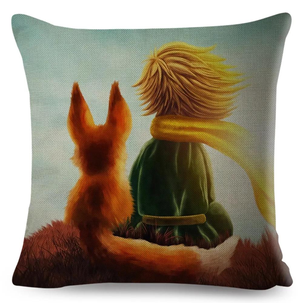 Little Prince Pillow Case Decor Cartoon France Anime Print Cushion Cover for Sofa Home Children Room Linen Throw Pillowcase