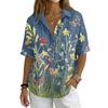 Women Vintage Floral Print Short Sleeve Shirt Loose Fit Button Down Collar Top Casual Linen Cotton Blend Blouse