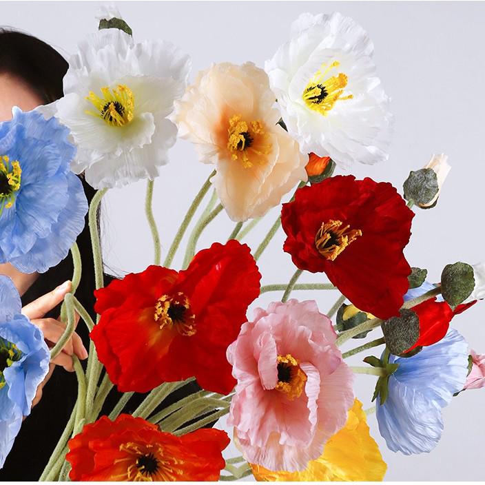 Large Flocked Silk Poppy Artificial Flower for Home or Venue Decoration, Floor Standing Prop