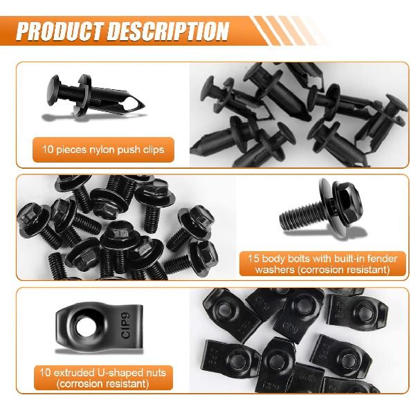 35PCS Engine Under Cover Splash Shield Guard Body Bolts, Body Panel Body Screws, Bumper Fenders Liner Push Retainer Fastener Rivet Clips, U-Nuts Kit