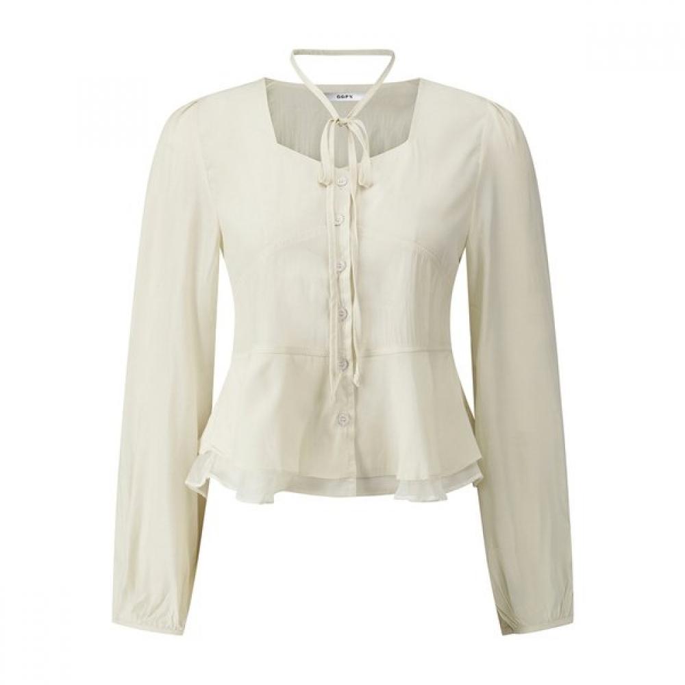 Ribbon Neck Square Double Ruffle Blouse  Gq1sh009f 