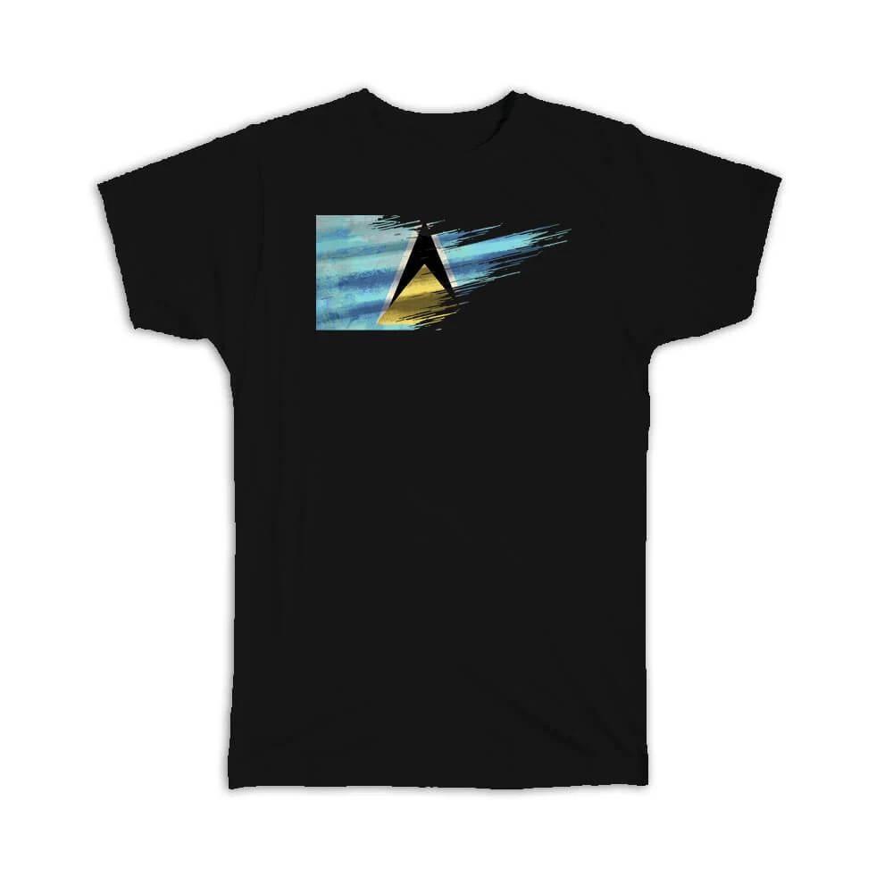 Gift T-Shirt : Saint Lucia Flag Lucian Travel Expat Country Artistic S