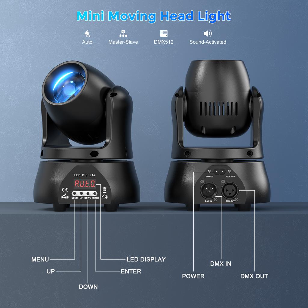 U`King 2pcs 40W LED Beam Moving Head Light RGBW Beam Effect Stage Lights DMX Sound Activated Moving Head Lights