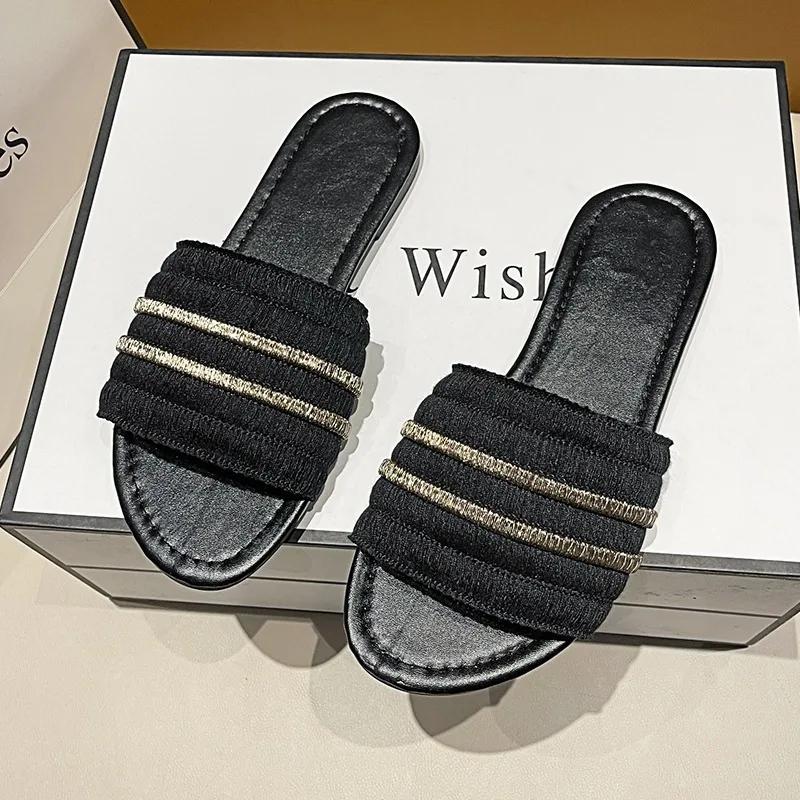 Fashion 2025 Summer New Open Toe Women's Slippers Round Toe Mixed Color Flat with Sandals Plus Size Daily Beach Slippers Zapatos