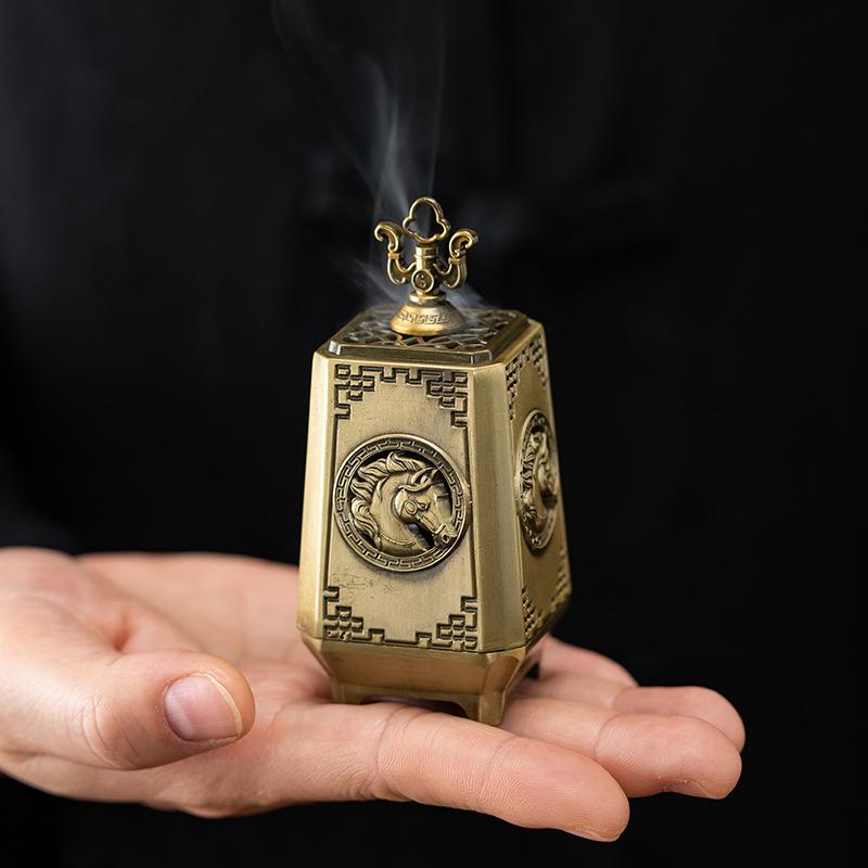 Vierkante Verticale Paard Metalen Wierookbrander - Zen Aromatherapie Houder voor Bureau, Gelukbrengend Decor voor Thuis Kantoor & Cadeau