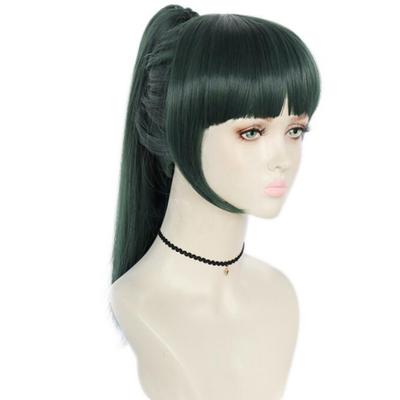 Anime peruka do cosplay Maki Zenin ciemnozielony kucyk kostium żaroodporne włosy syntetyczne Jujutsu Kaisen kobiety karnawałowe peruki imprezowe