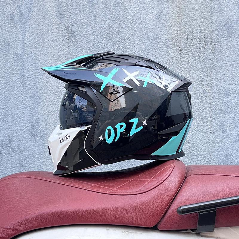 Street Fighter Motorcycle Helmet Men's and Women's Full Helmet Four Seasons Locomotive Retro Detachable Combination Helmet